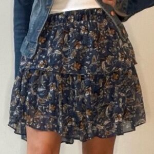 Anthropologie DREW Navy Tiered Floral Mini Skirt size Medium NWT $184